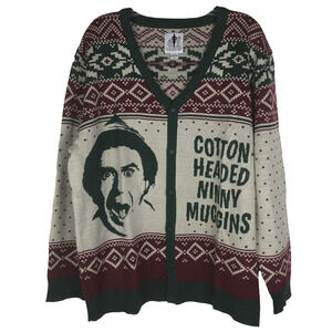 Elf Cardigan Cotton-Headed Minny Muggins Buddy Christmas Sweater Red Green XXL